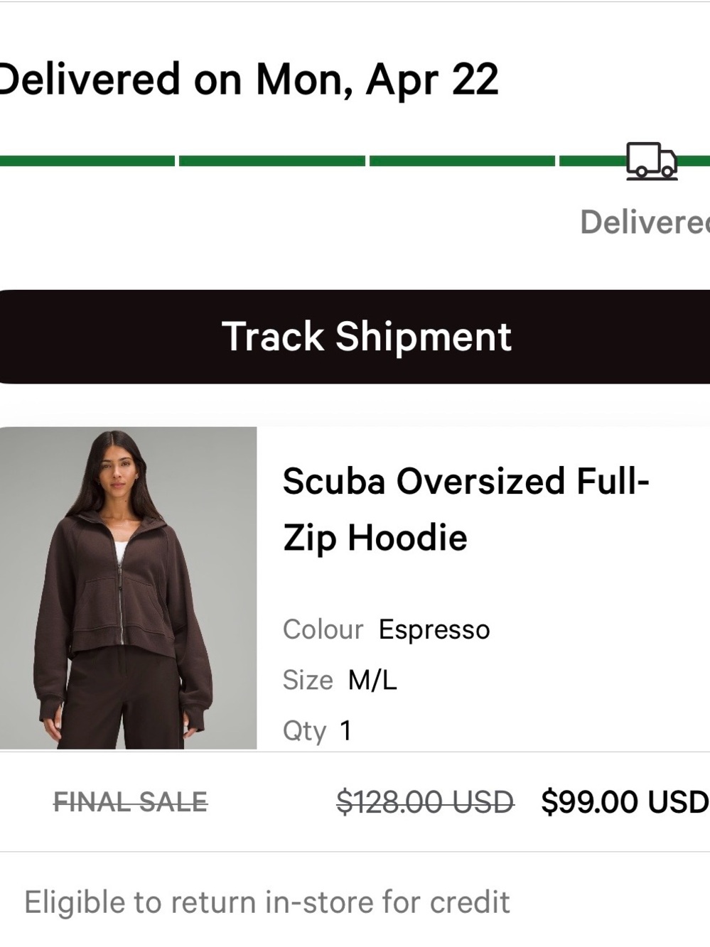 Lululemon Scuba Oversized Full-Zip Hoodie - Espresso M/L